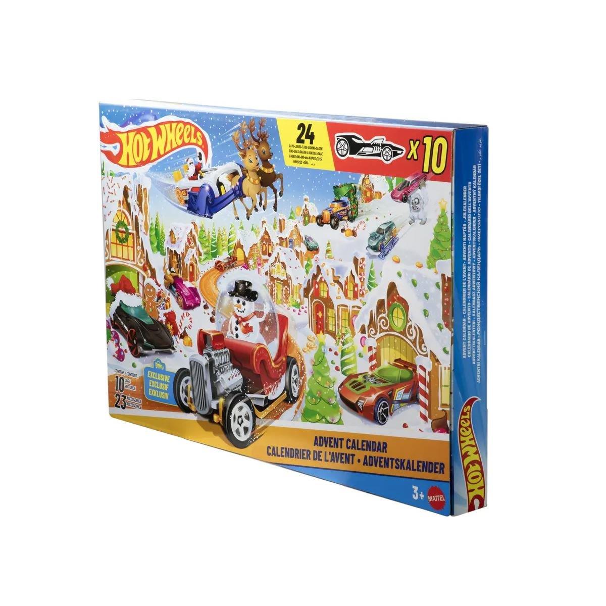 Hot Wheels 2025 Advent Calendar JCB47 – Includes 10 Die-Cast 1:64 Scale Cars + 24 Holiday Accessories | Kids Christmas Countdown Toy Gift Set
