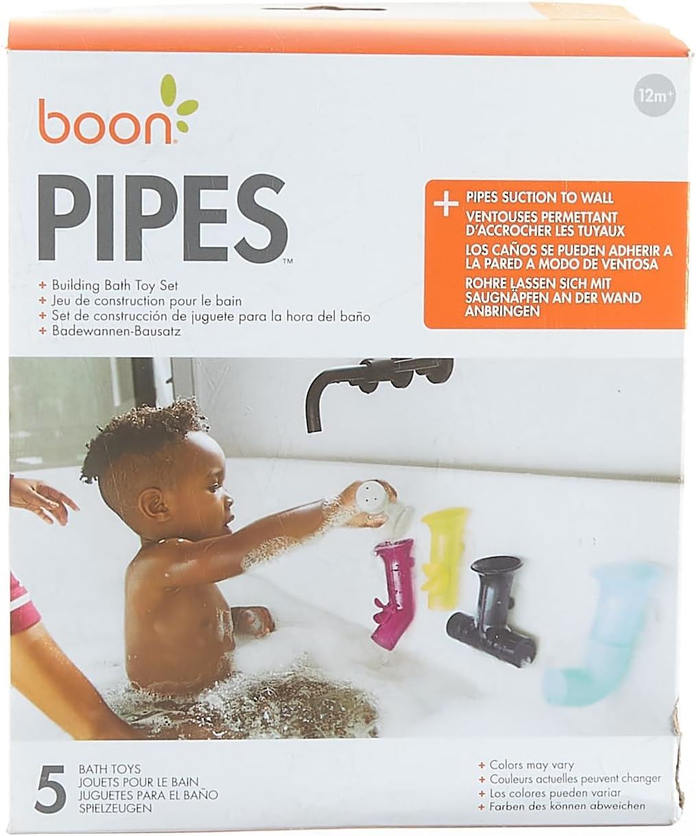 Boon Pipes Building Bath Toy Set B11379 – TOMY Creative Bath Tub Water Pipes & Tubes for Interactive STEM Water Play