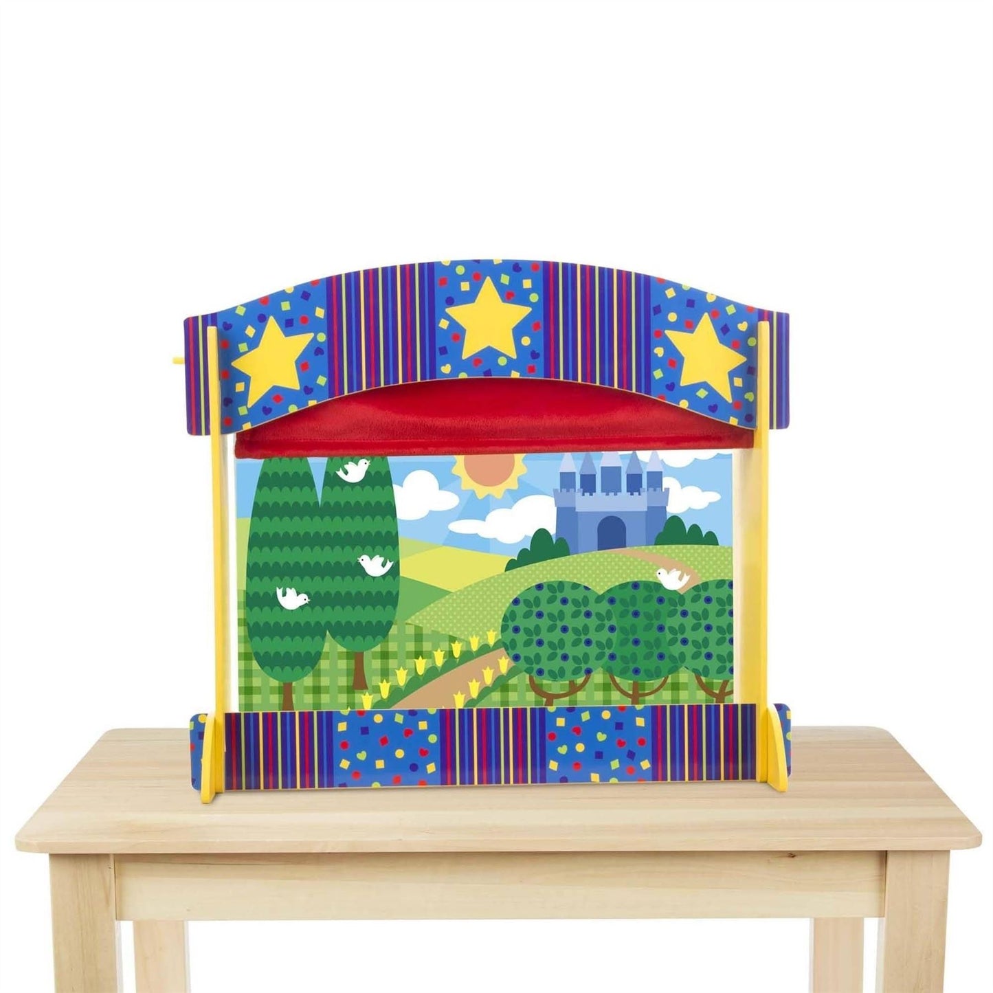 Tabletop Puppet Theater 12536 – Melissa & Doug Wooden Pretend Play Puppet Stage with Chalkboard & Curtains