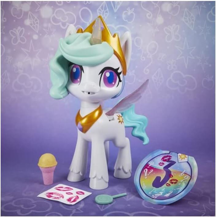 My Little Pony Princess Celestia 8″ Magical Kiss Unicorn (E9107) – Interactive Kids Toy with Lights, Sounds & 3 Surprise Accessories by Hasbro