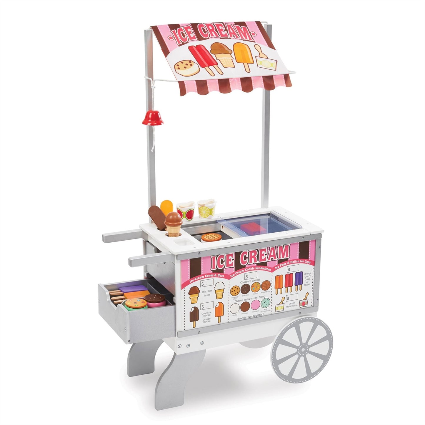 Snacks & Sweets Food Cart 9350 – Melissa & Doug Wooden Pretend Play Ice Cream & Snack Stand for Kids (Wheeled Role-Play Cart)