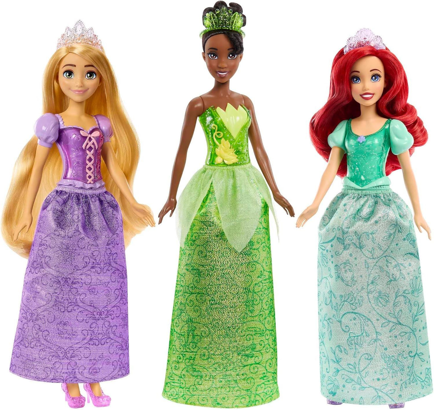 Disney Princess Fashion Dolls 3-Pack HLW45 – Tiana, Rapunzel & Ariel with Sparkling Outfits & Accessories (Mattel)