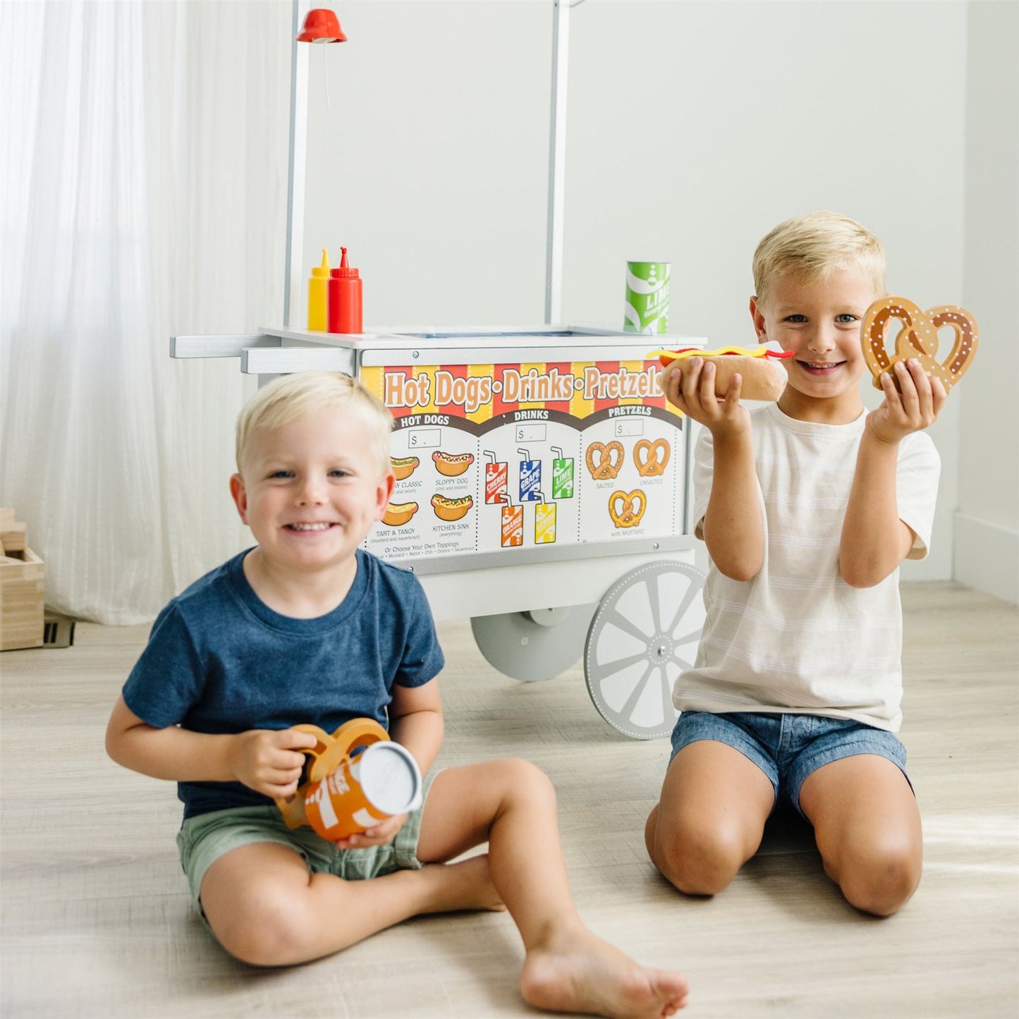 Snacks & Sweets Food Cart 9350 – Melissa & Doug Wooden Pretend Play Ice Cream & Snack Stand for Kids (Wheeled Role-Play Cart)